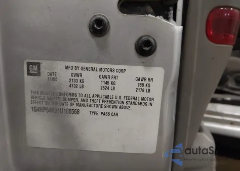 2001 Buick Lesabre Custom z USA, uszkodzony, nr VIN 1G4HP54K91U186568